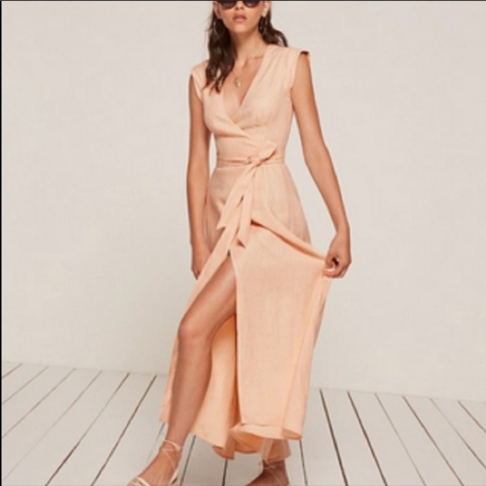 Reformation linen  blush wrap dress